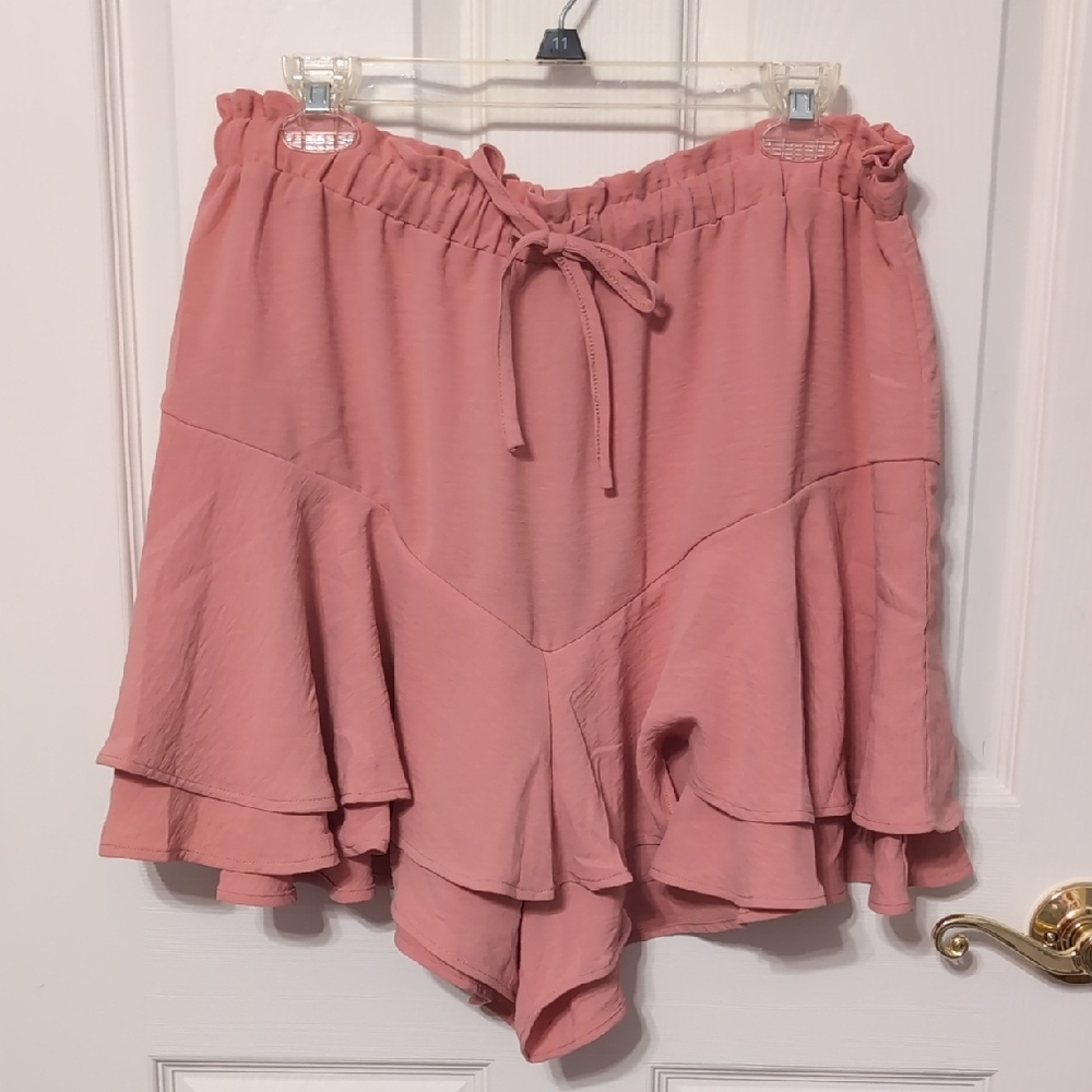 Elegant High Waist Pink Ruffle Shorts